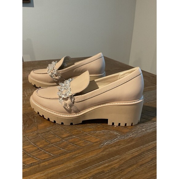 New Dolce Vita Cream Loafers 10 Women’s Slip In Pump Plastic Chain Clear Heeled - Picture 6 of 13